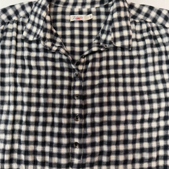 FAHERTY Olli Top - Moonlit Gingham S Black & Cream Checked Half Button Blouse - Picture 7 of 12